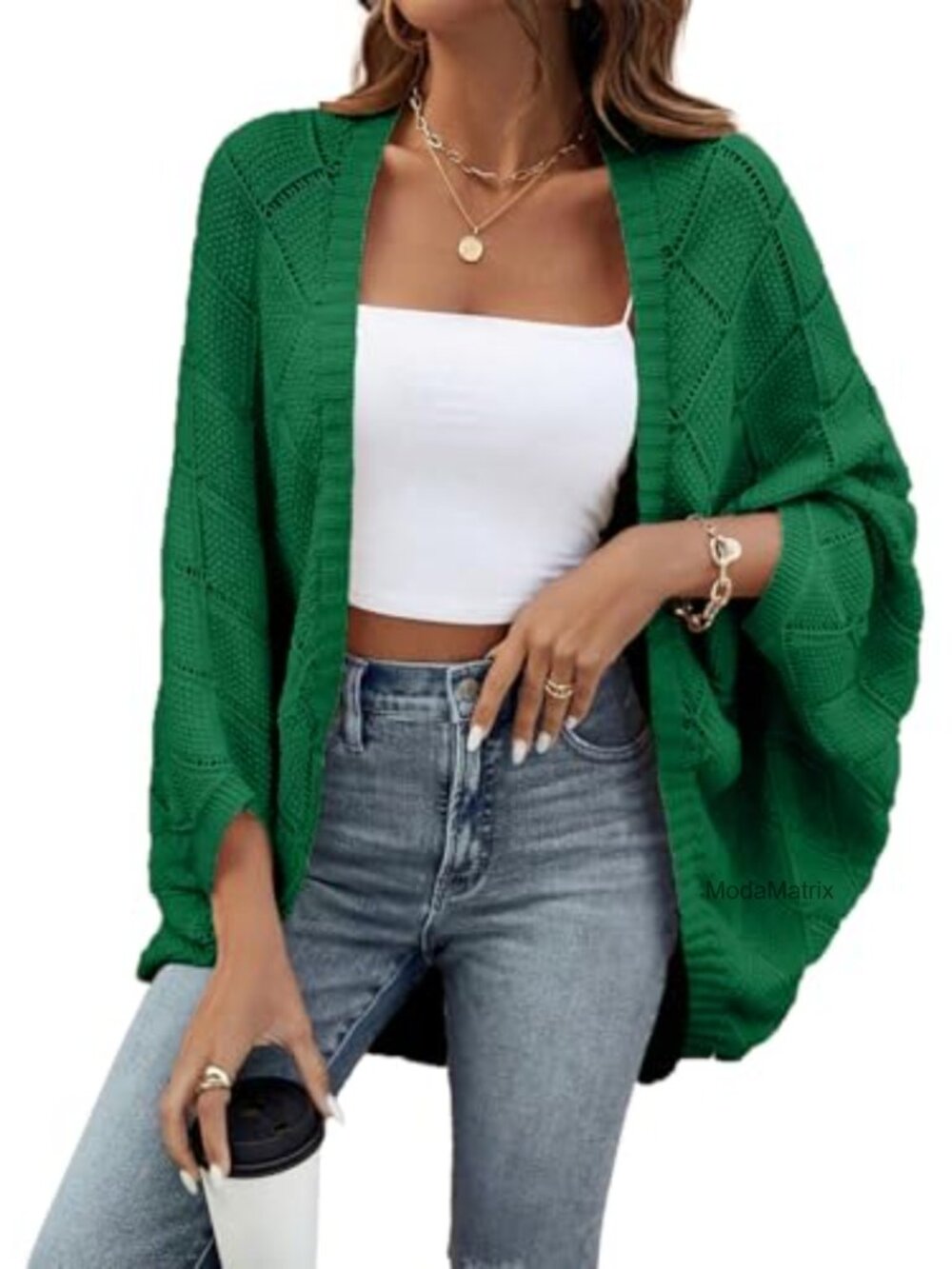 Oversized Crochet Batwing Sleeve Cardigan Hollow Out Lightweight Boho Sweater